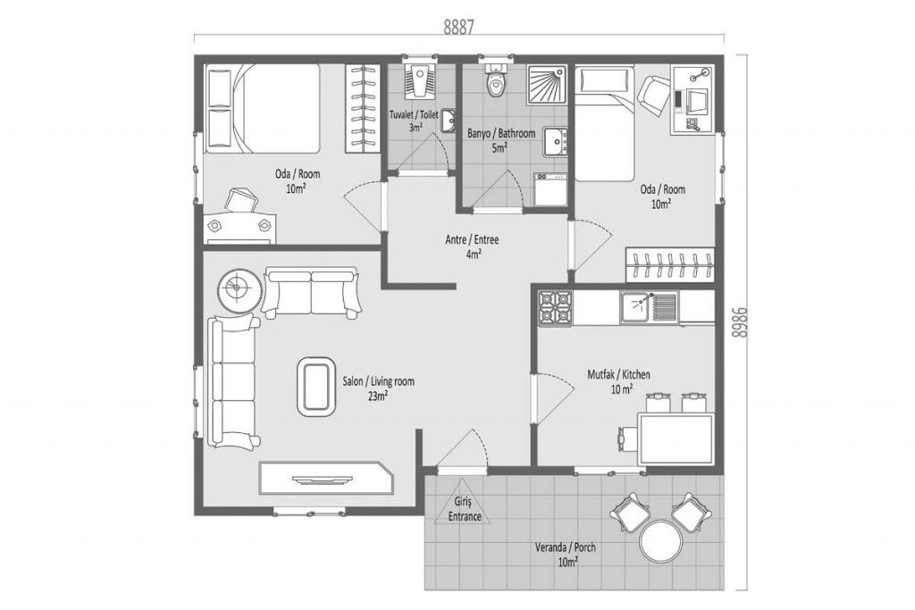 Tek Katlı Prefabrik Ev 75 m² İnci Modeli Karmod